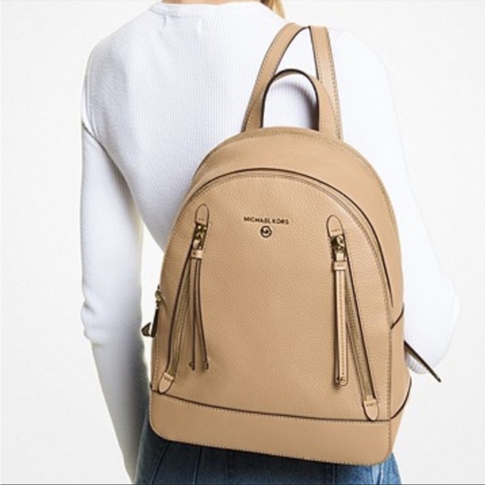 Michael Kors Brooklyn Signature Logo Semi Lux Medium Tan Backpack